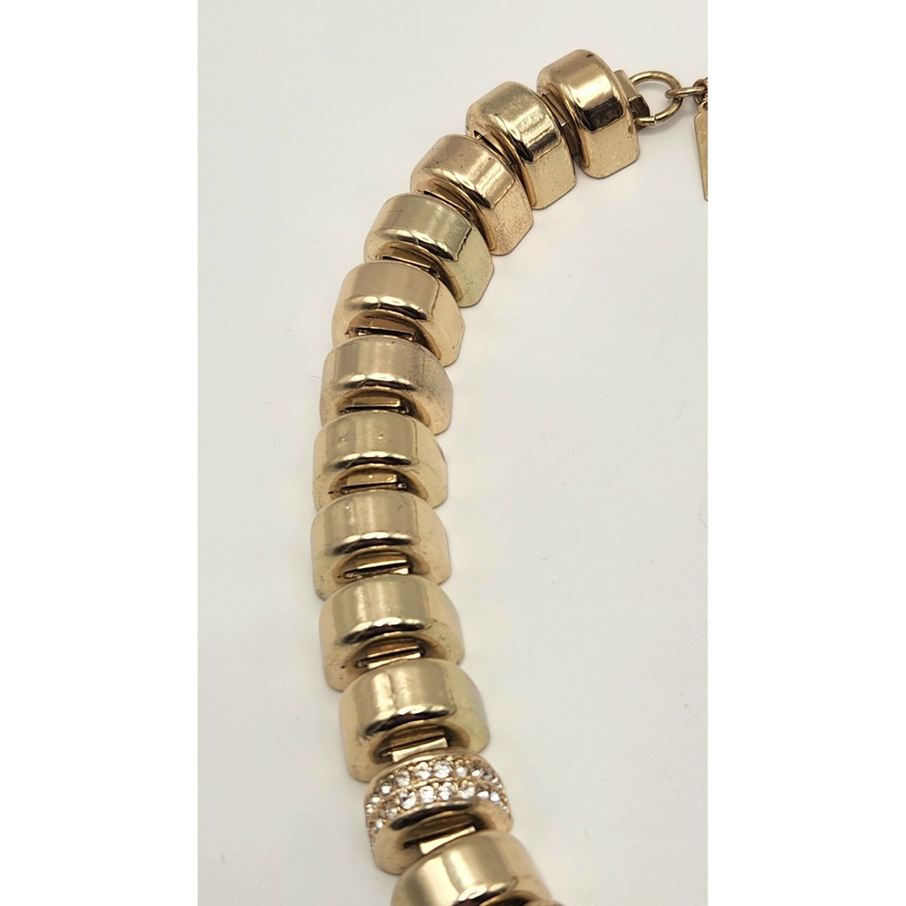 Cache Gold Tone Rhinestone Ribbed Statement Collar Necklace 18 Inch - Picture 9 of 16